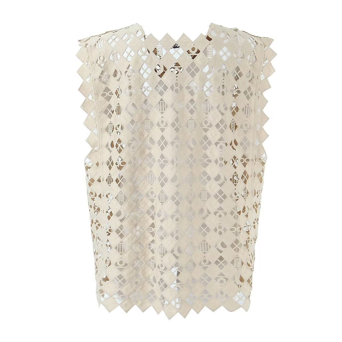 Retro Hollow Out Cutout Out Diamond Lattice Vest Elegant Vest Spring Solid Color Top Women