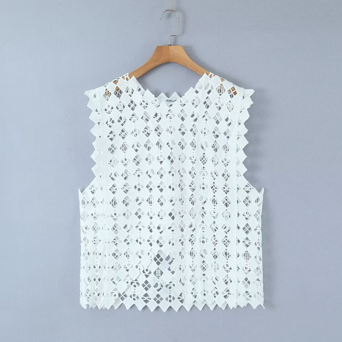 Retro Hollow Out Cutout Out Diamond Lattice Vest Elegant Vest Spring Solid Color Top Women