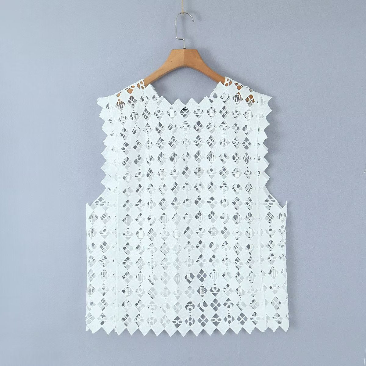 Retro Hollow Out Cutout Out Diamond Lattice Vest Elegant Vest Spring Solid Color Top Women