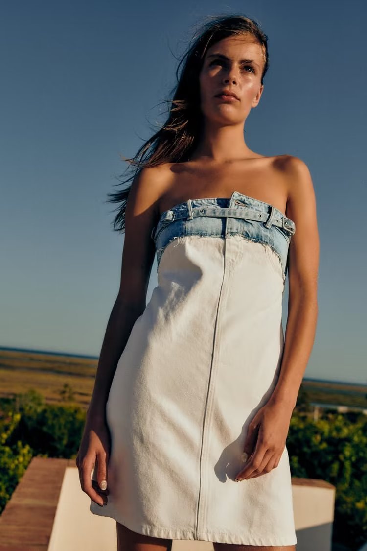 Vestido vaquero de verano para mujer, sin tirantes, con cuello recto, versión corta, ajustado, con parte superior de tubo