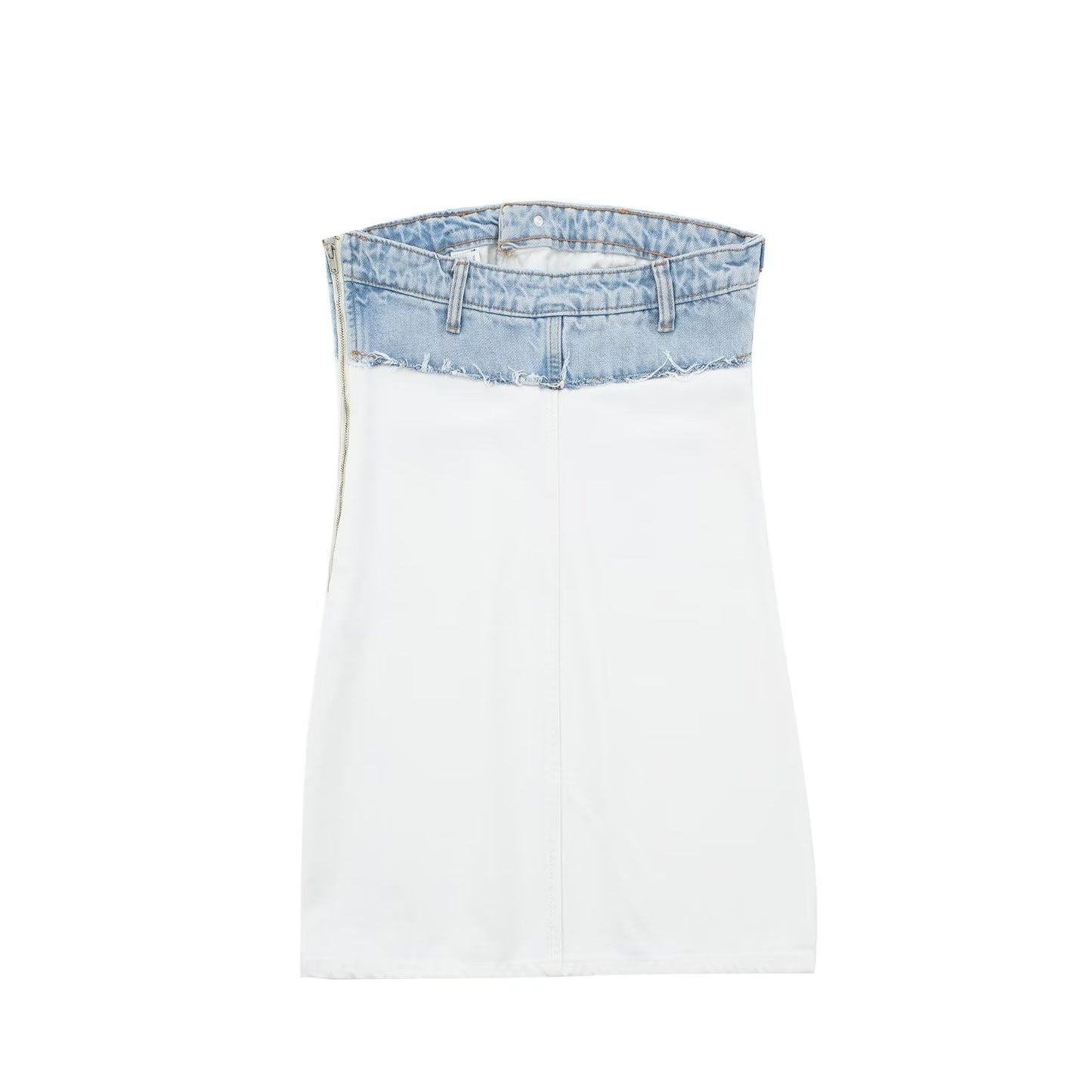 Summer Women Strapless Straight Collar Short Version Slim Tube Top Denim Dress