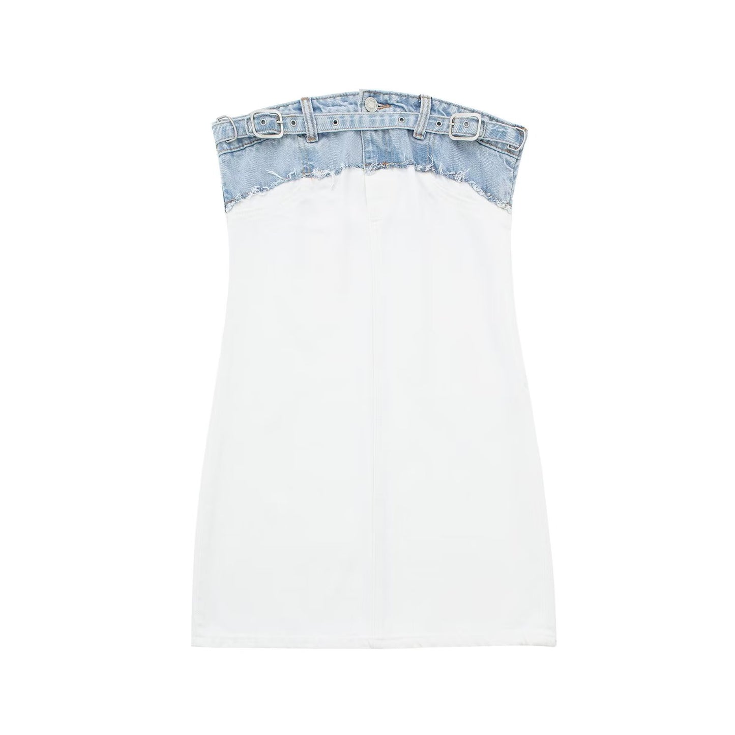 Summer Women Strapless Straight Collar Short Version Slim Tube Top Denim Dress