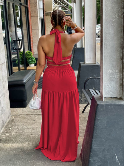 Women Clothing Dress Sling Solid Color Sleeveless Sexy Backless Large Long Summer