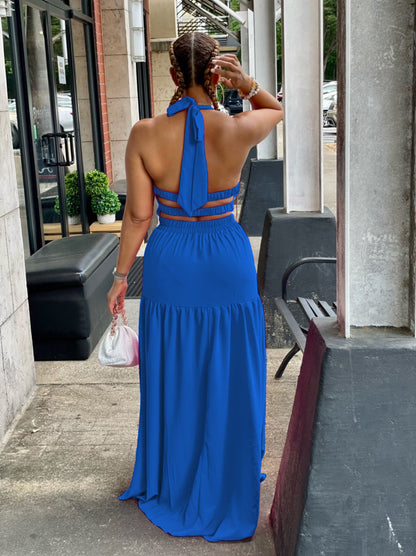 Women Clothing Dress Sling Solid Color Sleeveless Sexy Backless Large Long Summer