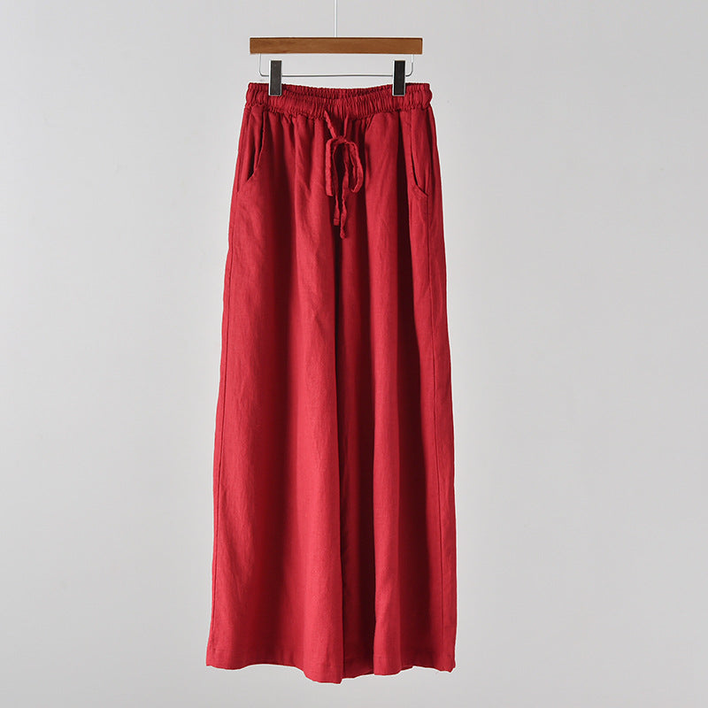 Primavera Verano Algodón Lino Mujeres Artístico Piedra Lavada Mujeres Yoga Pantalones Lino Casual Pantalones Anchos