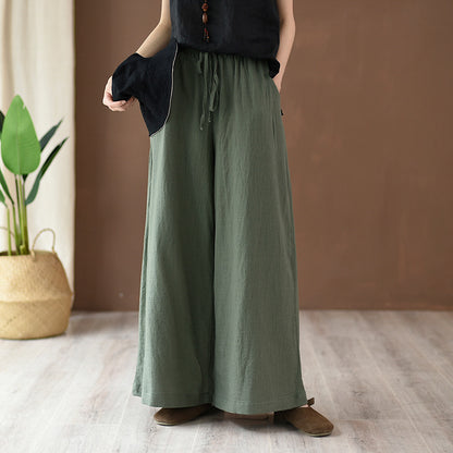 Spring Summer Cotton Linen Women Artistic Stone Washed Women Yoga Pants Linen Casual Wide Leg Pants