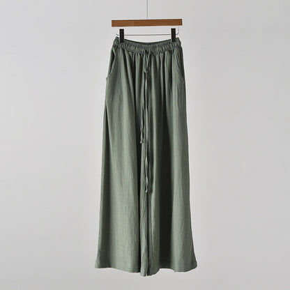 Primavera Verano Algodón Lino Mujeres Artístico Piedra Lavada Mujeres Yoga Pantalones Lino Casual Pantalones Anchos