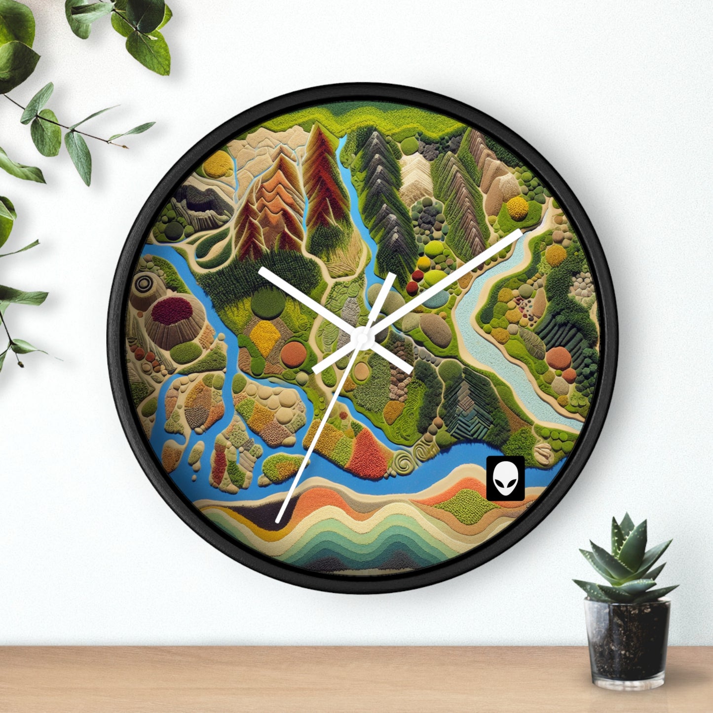 "Mapping Mother Nature: Crafting a Living Mural of Our Region". - The Alien Wall Clock Land Art Style