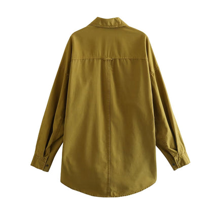 Summer Tuyere Pocket Decoration Loose Casual Long Sleeves Jacket Shacket Women