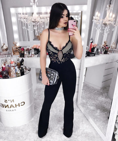 Sommer Internet Influencer Fashionmonger Damenbekleidung Sexy V-Ausschnitt Spitzennähte Modischer Casual Figurschmeichelnder Jumpsuit