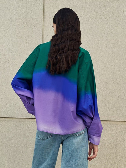 Sommer Frauen Kleidung Bunte Persönlichkeit Farbe Nähte Turnover Neck Cardigan Shirt