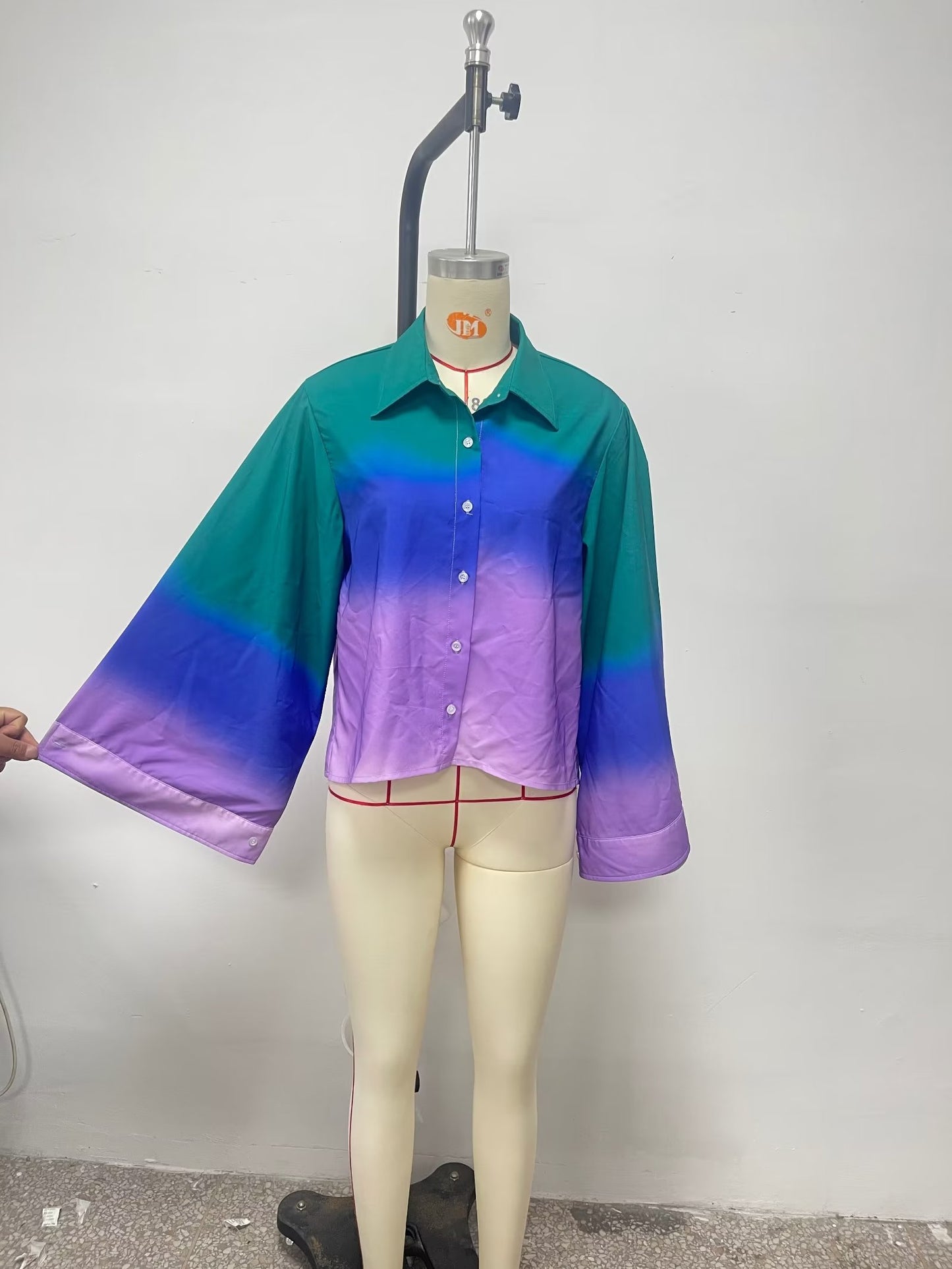 Sommer Frauen Kleidung Bunte Persönlichkeit Farbe Nähte Turnover Neck Cardigan Shirt