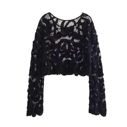 Women round Neck Crocheted Knitted Top