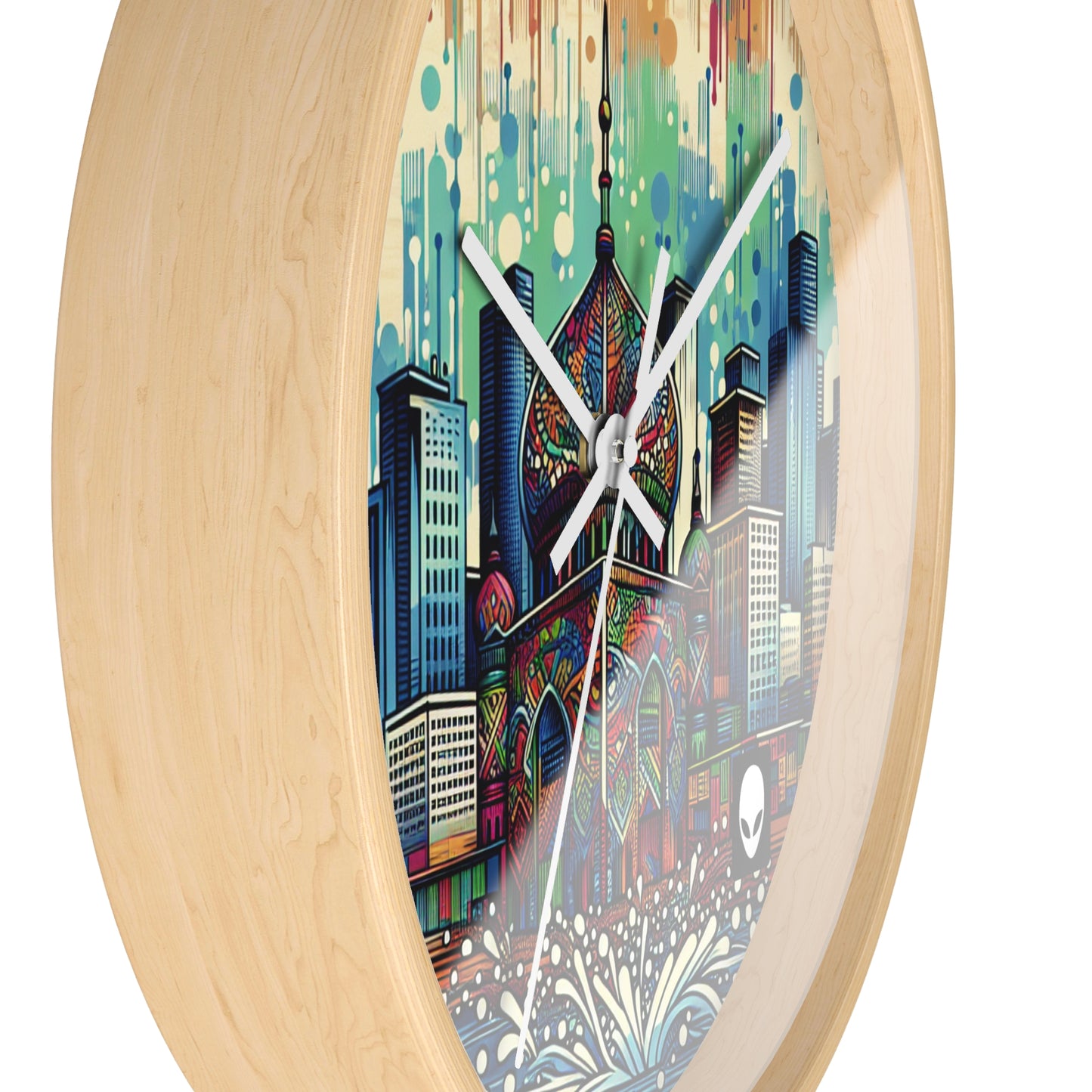 "Bright City: A Pop of Color on the Skyline" - The Alien Wall Clock Street Art / Graffiti Style