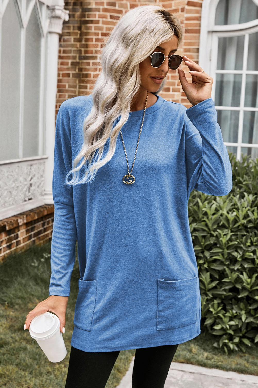 Sky Blue Longline Pocketed Top