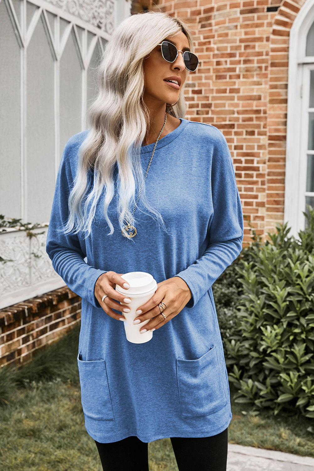 Sky Blue Longline Pocketed Top