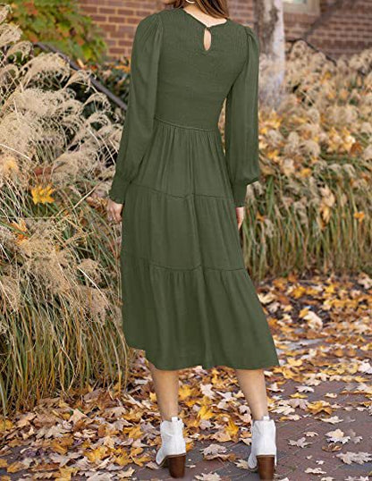 Women Clothing Popular Long Sleeve Pleating Layered Short Sleeve Large Swing Dress