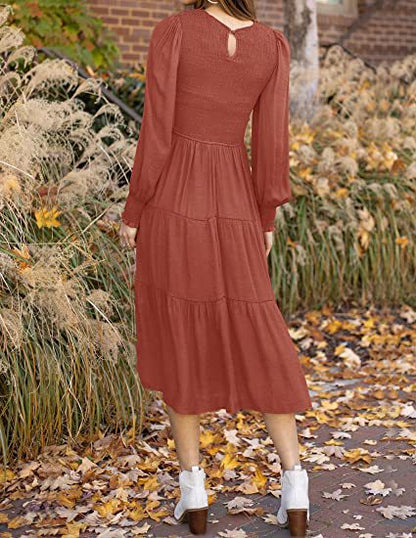 Women Clothing Popular Long Sleeve Pleating Layered Short Sleeve Large Swing Dress