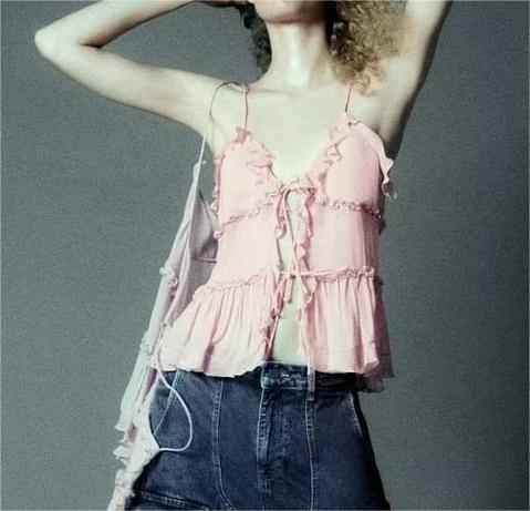 Women' Translucent Laminated Decoration Camisole Top Small Vest