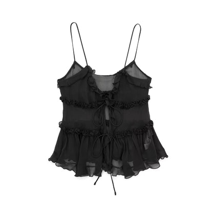 Damen-Camisole-Oberteil mit durchscheinender laminierter Dekoration, kleine Weste