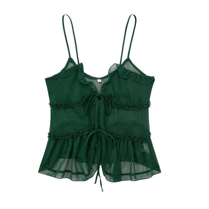 Damen-Camisole-Oberteil mit durchscheinender laminierter Dekoration, kleine Weste