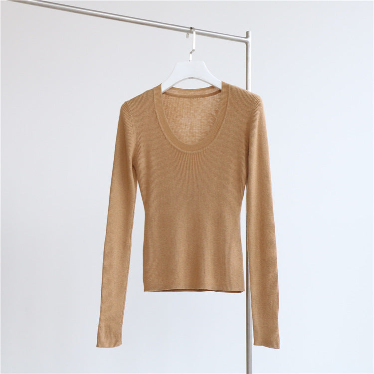 U Collar Sweater Base Shirt Autumn Winter Sweater Inner Wearing Women Clothing Top