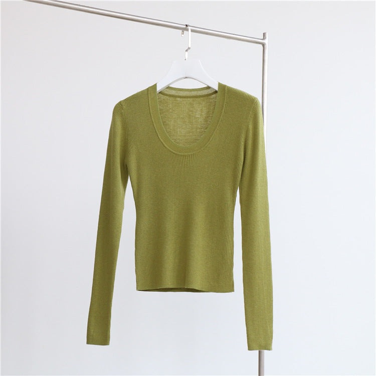 U Collar Sweater Base Shirt Autumn Winter Sweater Inner Wearing Women Clothing Top