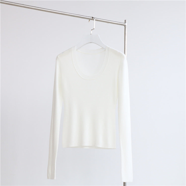 U Collar Sweater Base Shirt Autumn Winter Sweater Inner Wearing Women Clothing Top