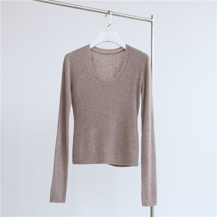 U Collar Sweater Base Shirt Autumn Winter Sweater Inner Wearing Women Clothing Top