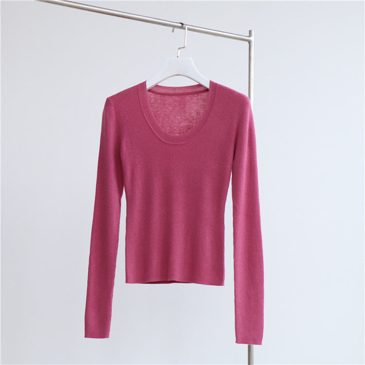 U Collar Sweater Base Shirt Autumn Winter Sweater Inner Wearing Women Clothing Top