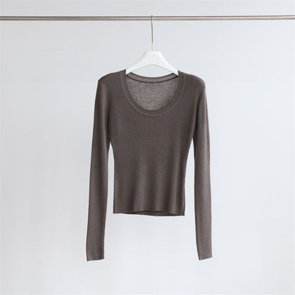 U Collar Sweater Base Shirt Autumn Winter Sweater Inner Wearing Women Clothing Top