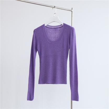 U Collar Sweater Base Shirt Autumn Winter Sweater Inner Wearing Women Clothing Top