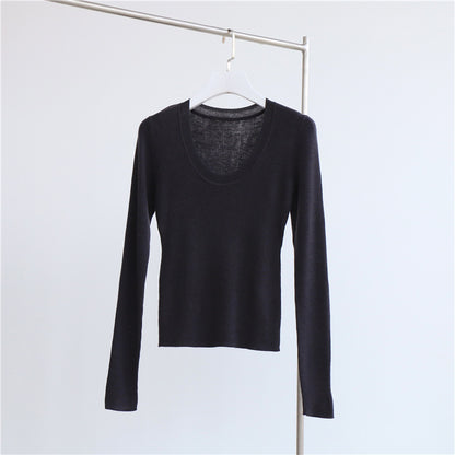 U Collar Sweater Base Shirt Autumn Winter Sweater Inner Wearing Women Clothing Top