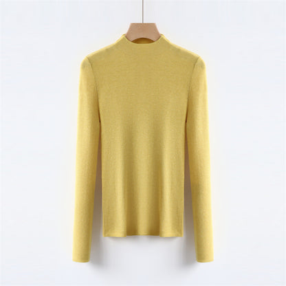 Solid Color Colorful Half Turtleneck Wool Base Shirt Sweater Women Slim Fit Slimming Long Sleeves Knitwear Top