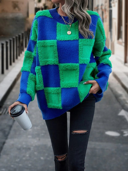 Mujer Otoño e Invierno Nuevo Jersey de cerdo de dos tonos Suéter suelto