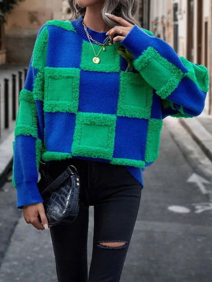 Mujer Otoño e Invierno Nuevo Jersey de cerdo de dos tonos Suéter suelto