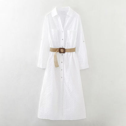 Summer Women Clothes Elegant Slightly Mature with Belt Shirt Dress