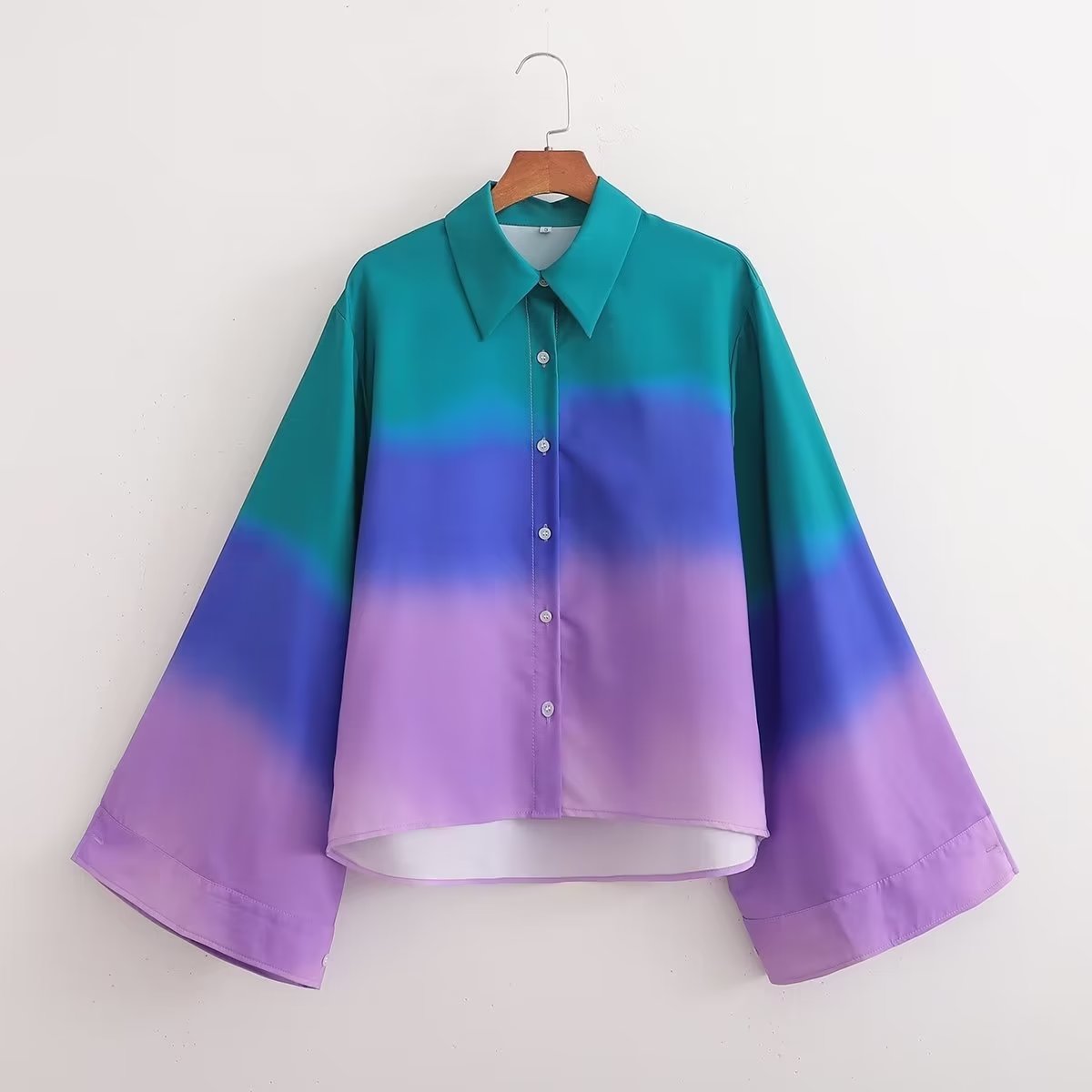 Summer Women Collared Tie Dye Printed Long Sleeved Single Breasted Shirt Top