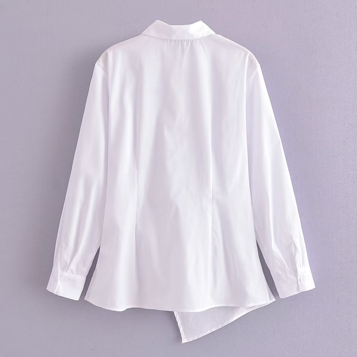 Summer Simple Collared Long Sleeve Asymmetric White Single Breasted Shirt for Women