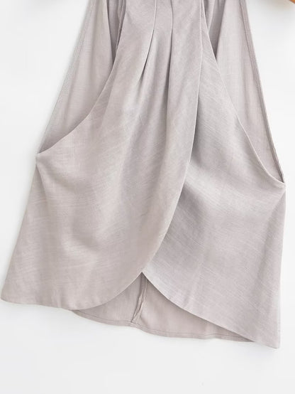 Summer Women Linen Hanging Collar Top Wide Leg Pants Suit