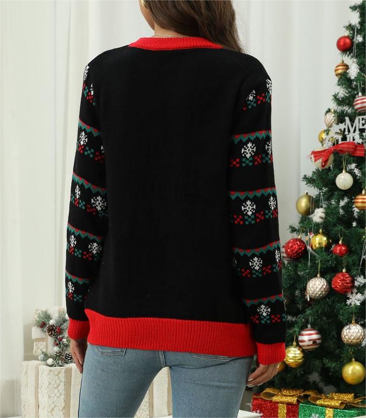 Damen Rundhals Weihnachtsbaum Jacquard Pullover Weihnachtspullover Damen