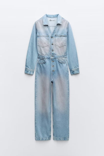 Damen Kleidung French Pan Rosa gewaschener Denim-Jumpsuit