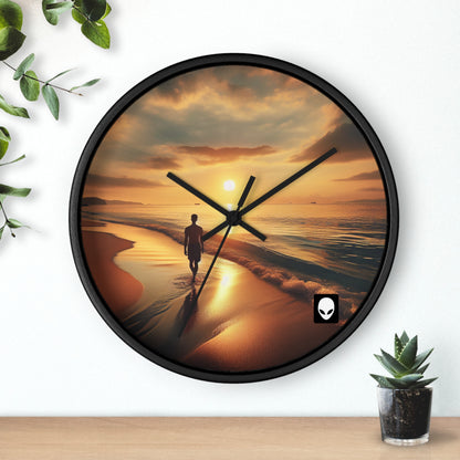 "Un paseo por la playa al atardecer" - El reloj de pared alienígena estilo fotorrealismo