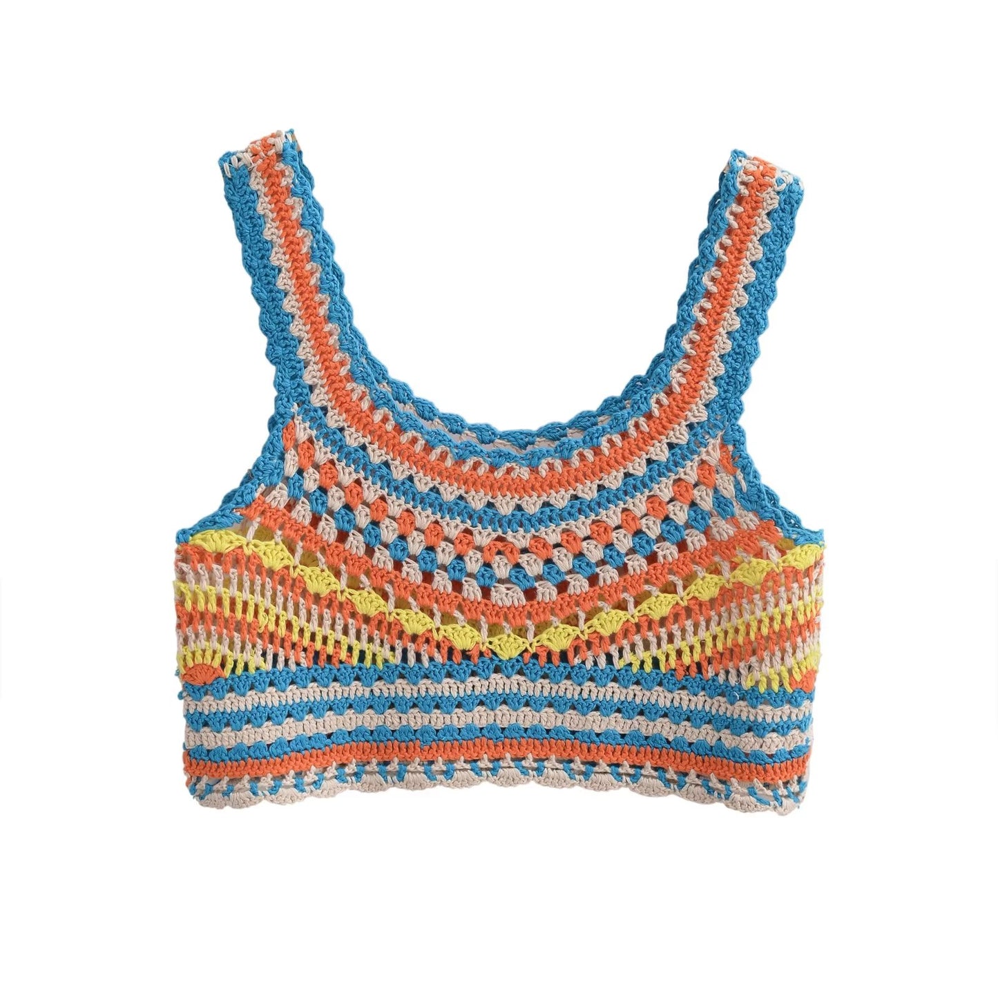 【MOQ-5 packs】 Women Autumn Crochet Pullover U Collar Sleeveless Sling Top