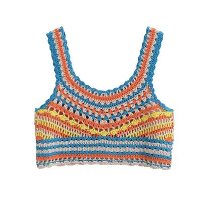 【MOQ-5 packs】 Women Autumn Crochet Pullover U Collar Sleeveless Sling Top