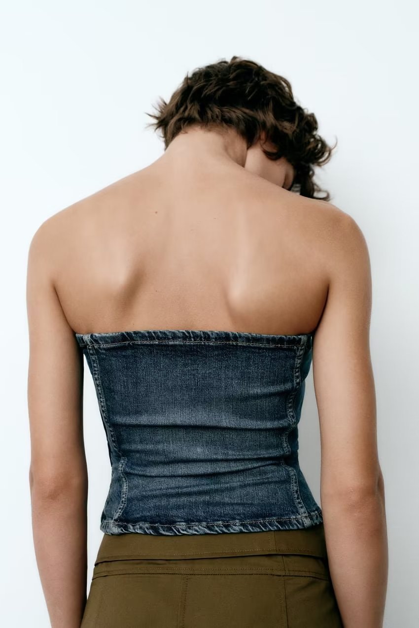 Ropa de verano para mujer, Top vaquero con corsé y cremallera trasera con cuello descubierto