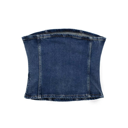 Sommer Damen Kleidung Off Neck Back Zipper Korsett Denim Top