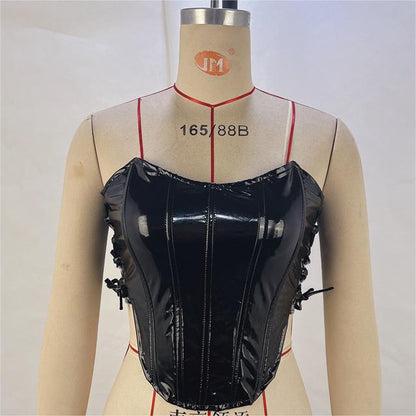 Metallic-beschichteter Stoff Damenbekleidung Herbst Winter Sexy Sexy Lace Up Tube Top Weste Korsett Taille gebunden Weste Damen