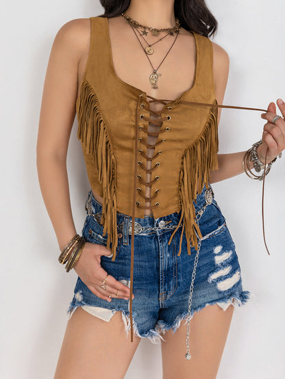 Women Autumn Winter Bottoming Tassel Sleeveless Top