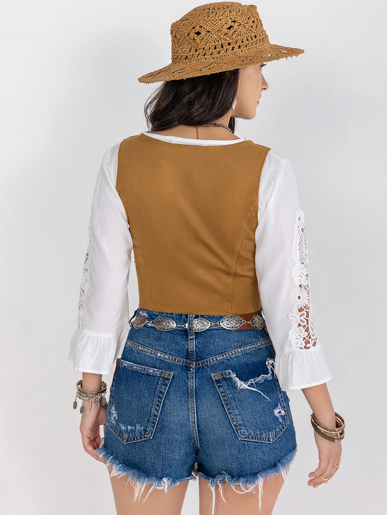 Blusa sin mangas con borlas para mujer, otoño e invierno